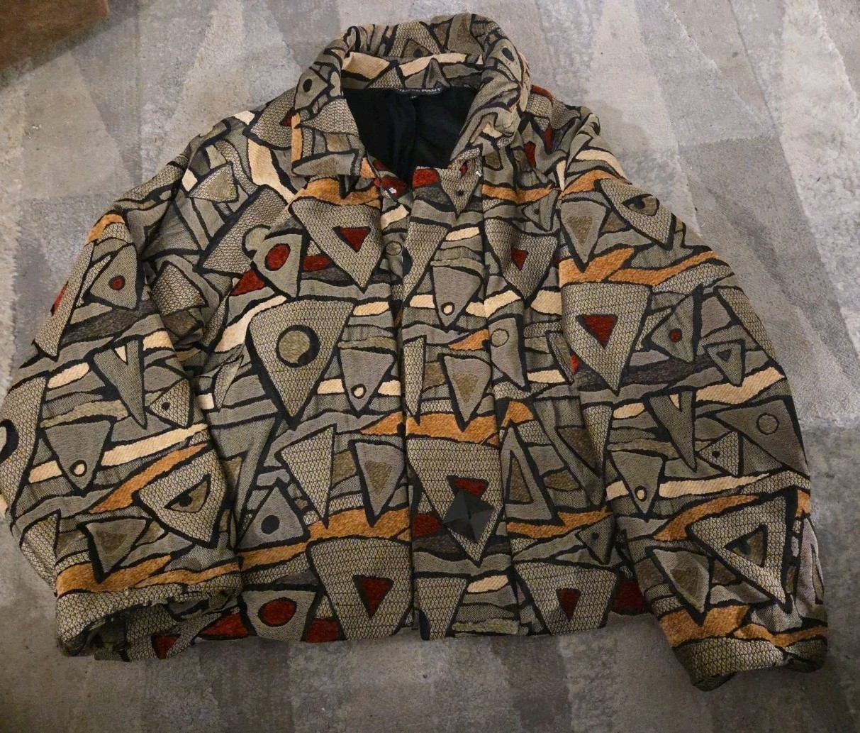 Vintage Painted Pony Open Front Jacket Artsy Textile Geometric USA Made Size 1X