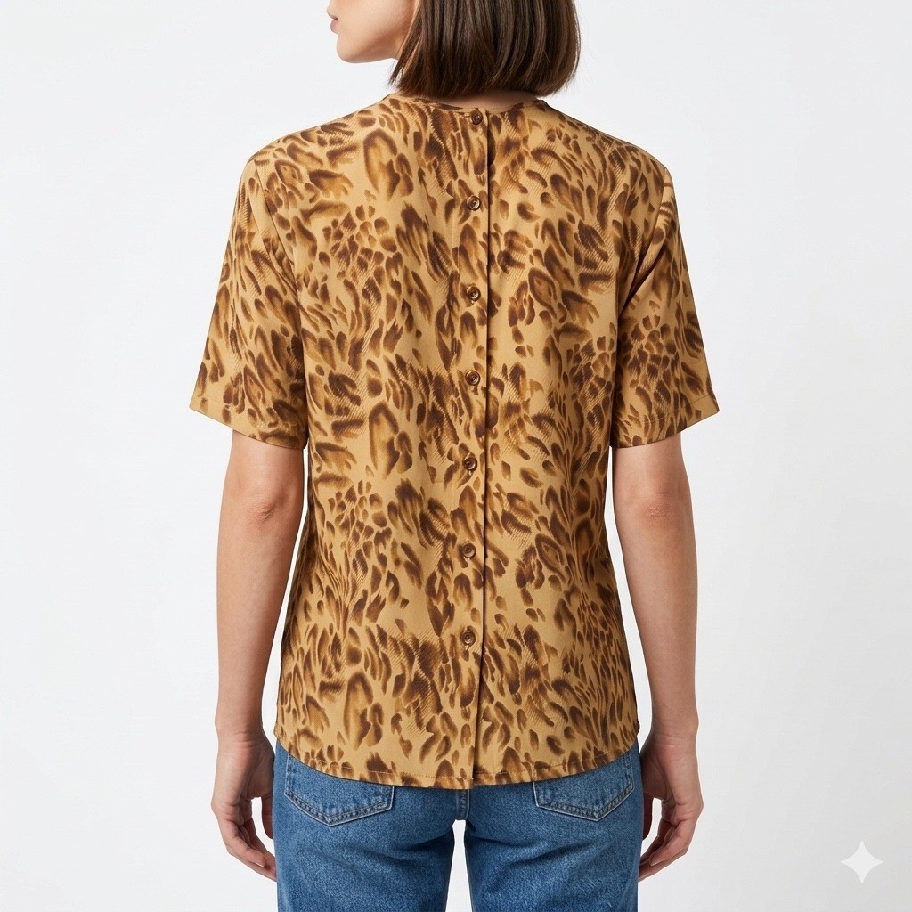 Vintage 90 Dana Buchman Silk Leopard Print Blouse Brown Office Siren Mob Wife 8