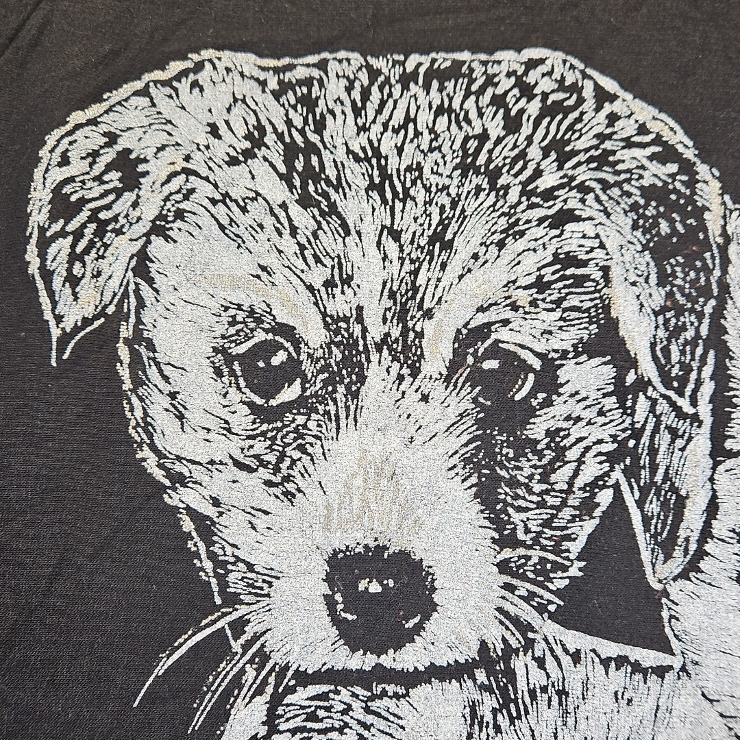 VTG 70s 80s Nancy Scott Pullover Puppy Dog Shirt Sz 44 Black 3/4 Sleeve USA Made