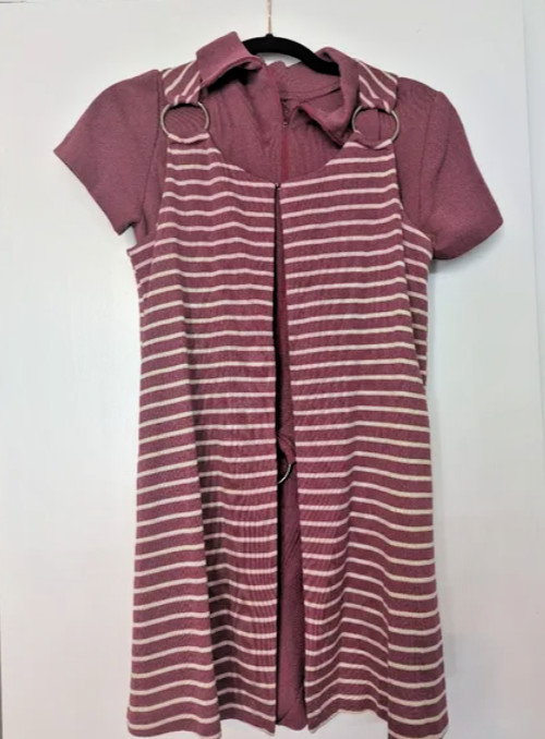 Union Made Vintage Maroon White Jumper Dress w/Striped Vest Sz 9 Maroon/Burgundy