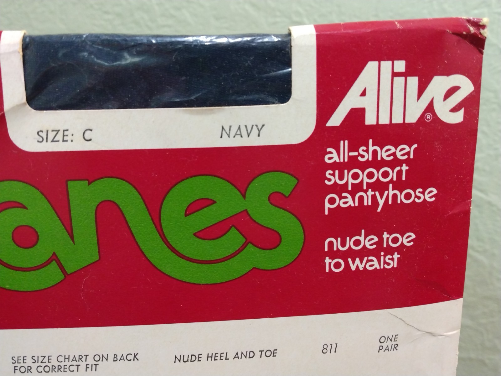 Hanes Alive All Sheer Pantyhose Sz C Navy Nude Toe to Waist NOS