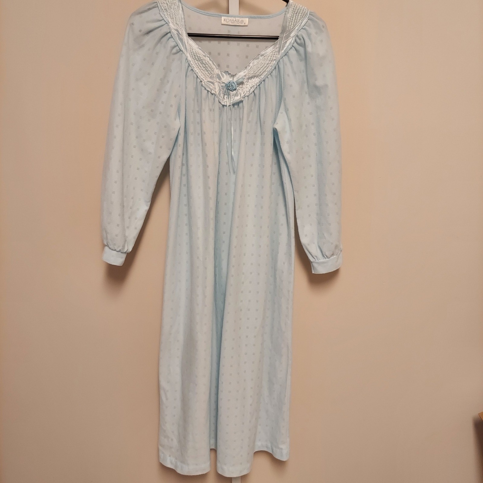 Komar Vintage Nightgown Rosette Long Sleeve USA L Flannel Cottage Coquette