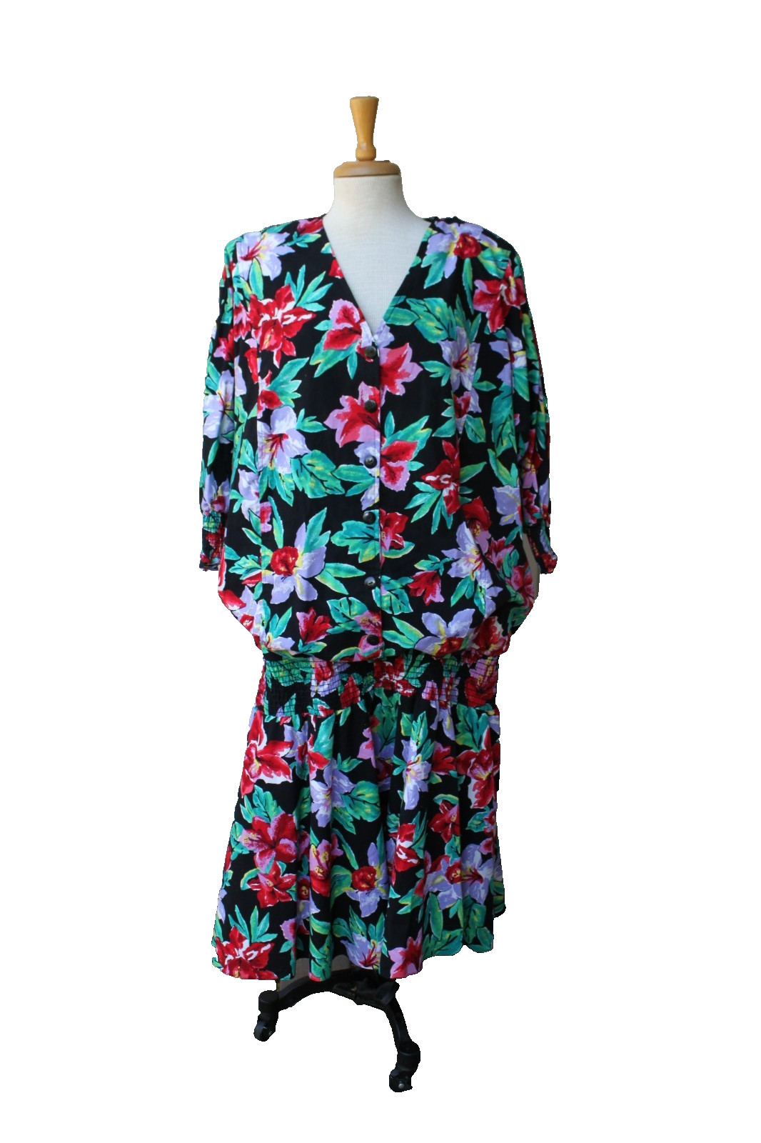 Tabby II Vintage 80’s Floral Drop Waist Dress 22 2X Whimsigoth