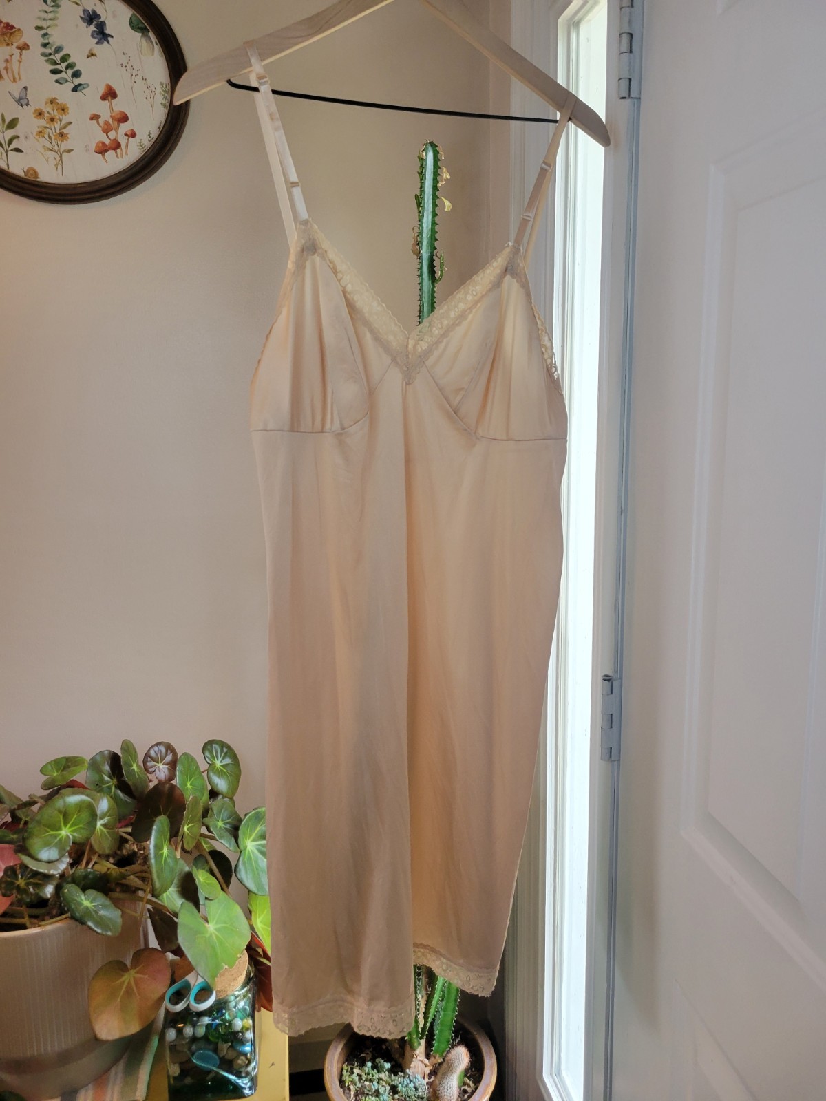 Vintage Vanity Fair Full Nude Cream Silk Slip Dress, Size Womens 40 Large