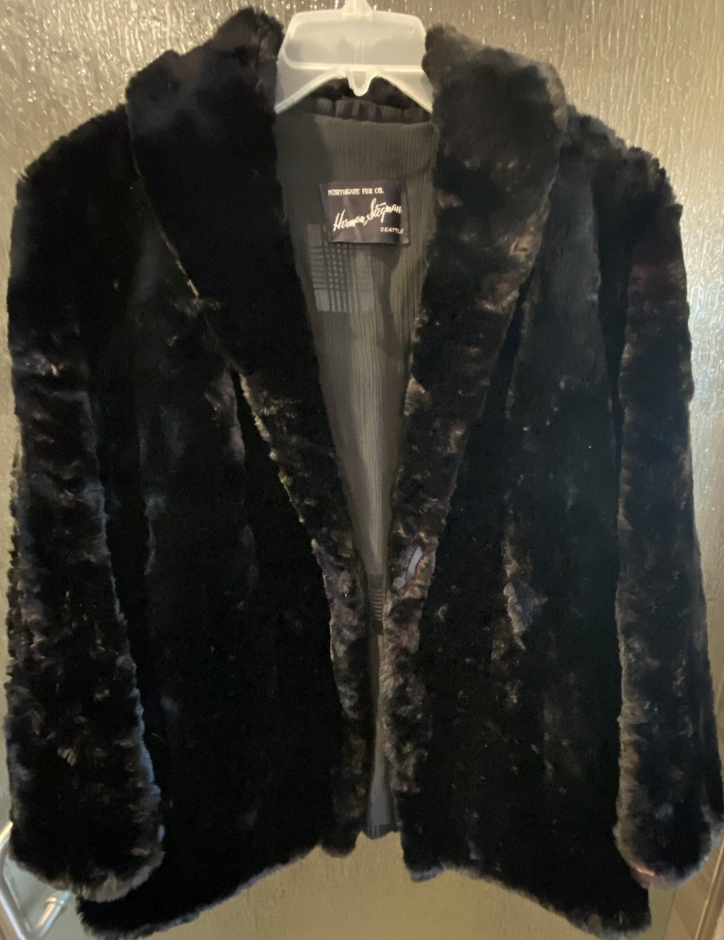 VINTAGE Genuine Rabbit Fur Coat Northgate Fur Co Black Size L GORGEOUS & RARE