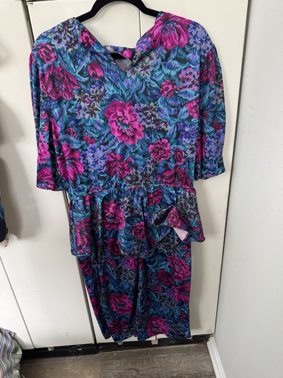 Vintage 1980s Peplum Dress Size 12 / 14 Floral Aunty Church Vibes Retro Mom Cute