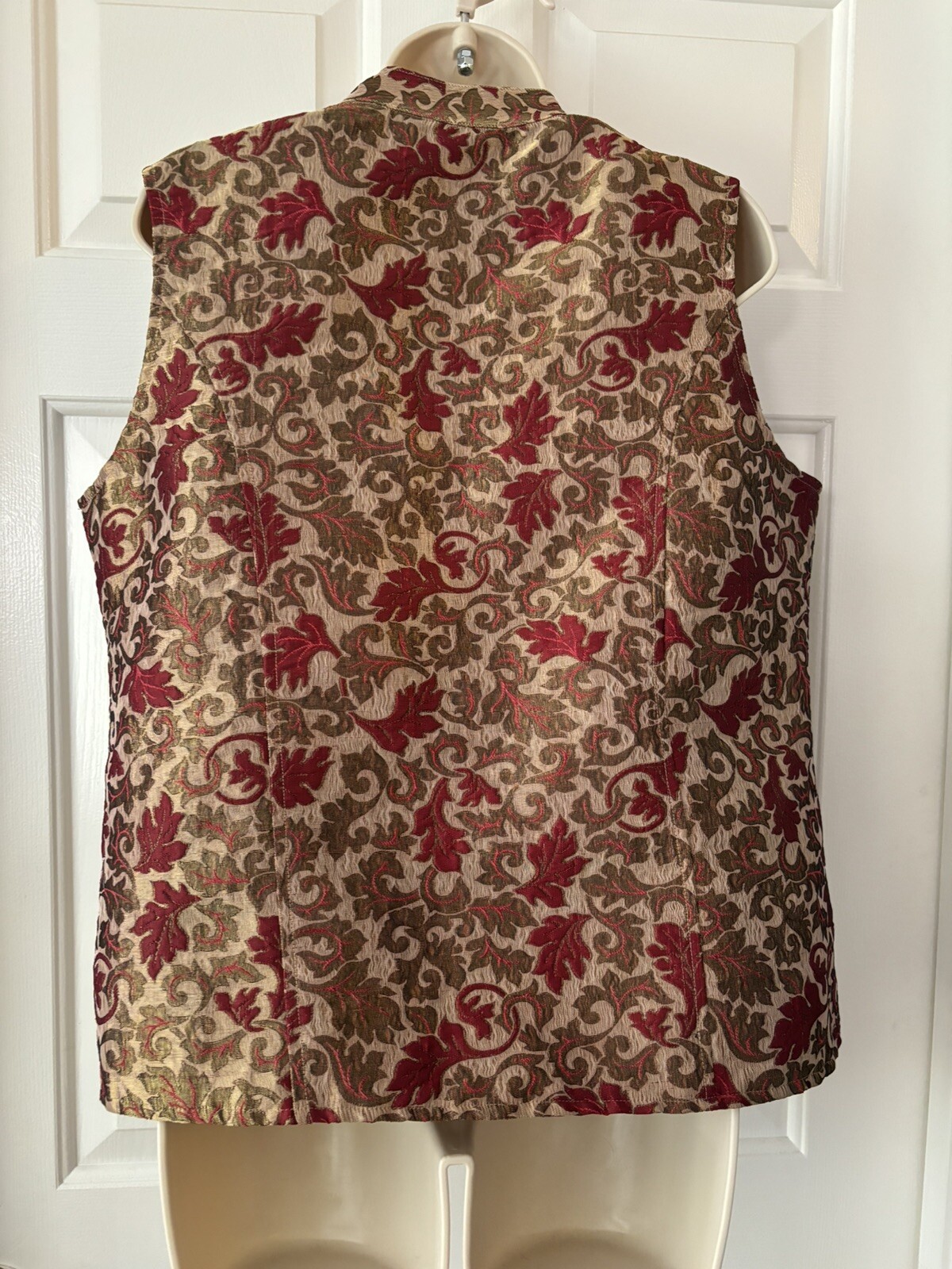Vintage Serengeti Fall Vest Womens Med Red Green Metallic Lined Brass Buttons