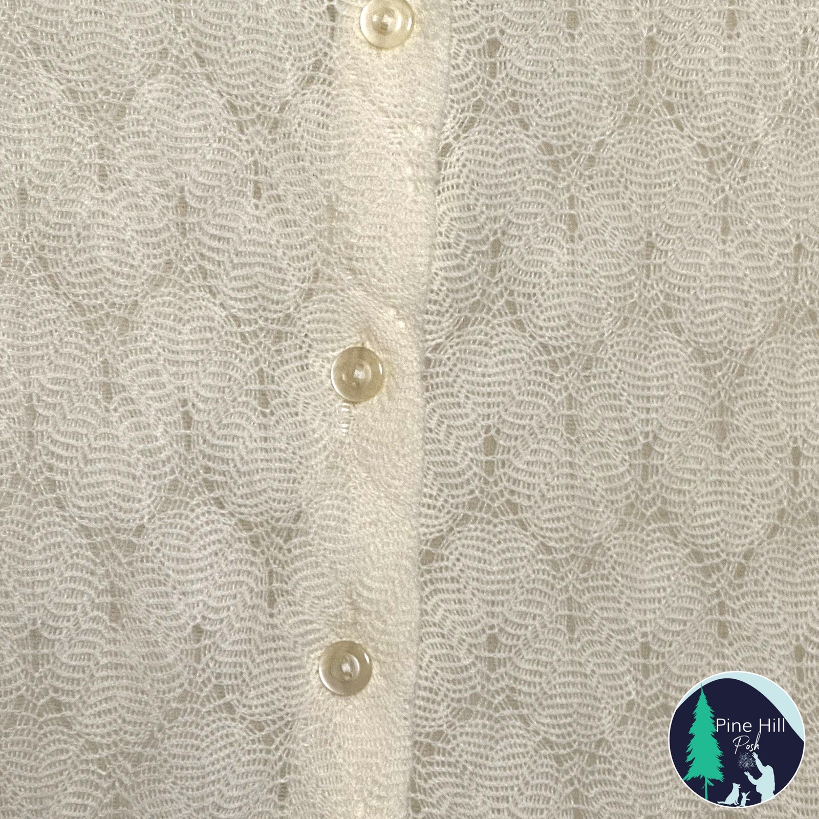 Vintage 70s Terry Turner Cardigan Sweater Sz Large Ivory Crochet Chiffon Lined