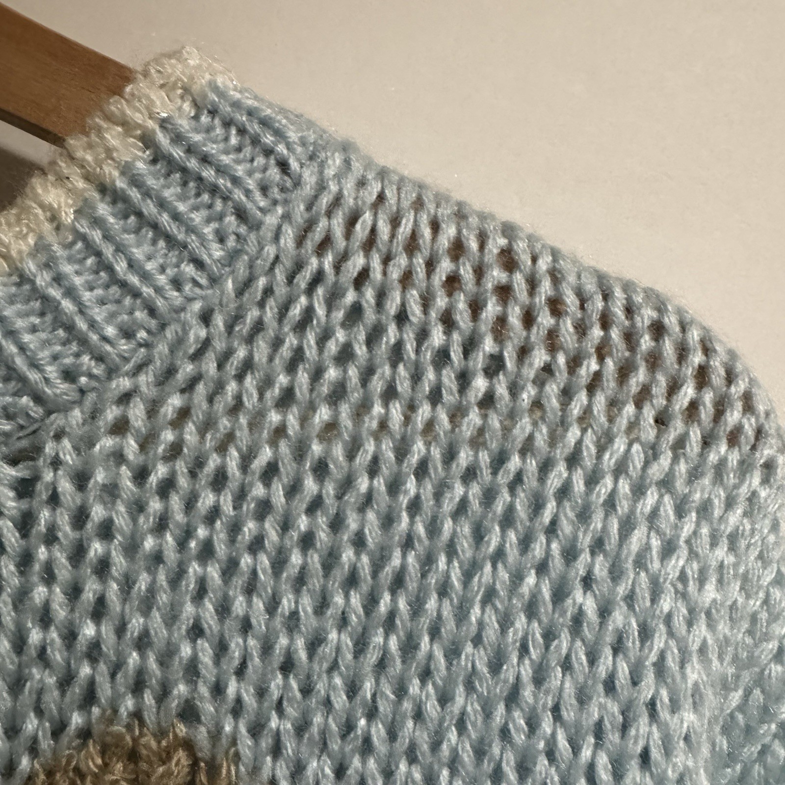 Color Cues Women Medium Hand Knit Sweater Korea 3D Teddy Bear Pastel Baby Blue