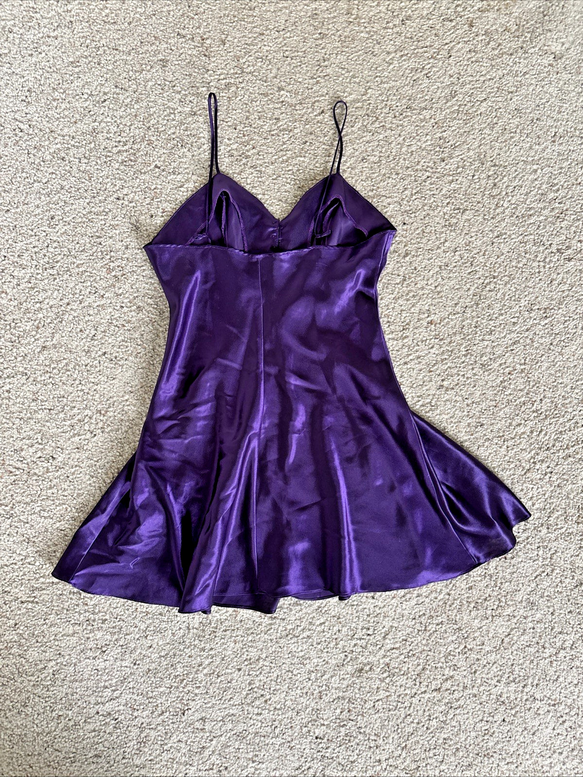 Shiny Romance Du Jour Purple Satin Vintage Slip Dress Flounce Skirt Size M USA
