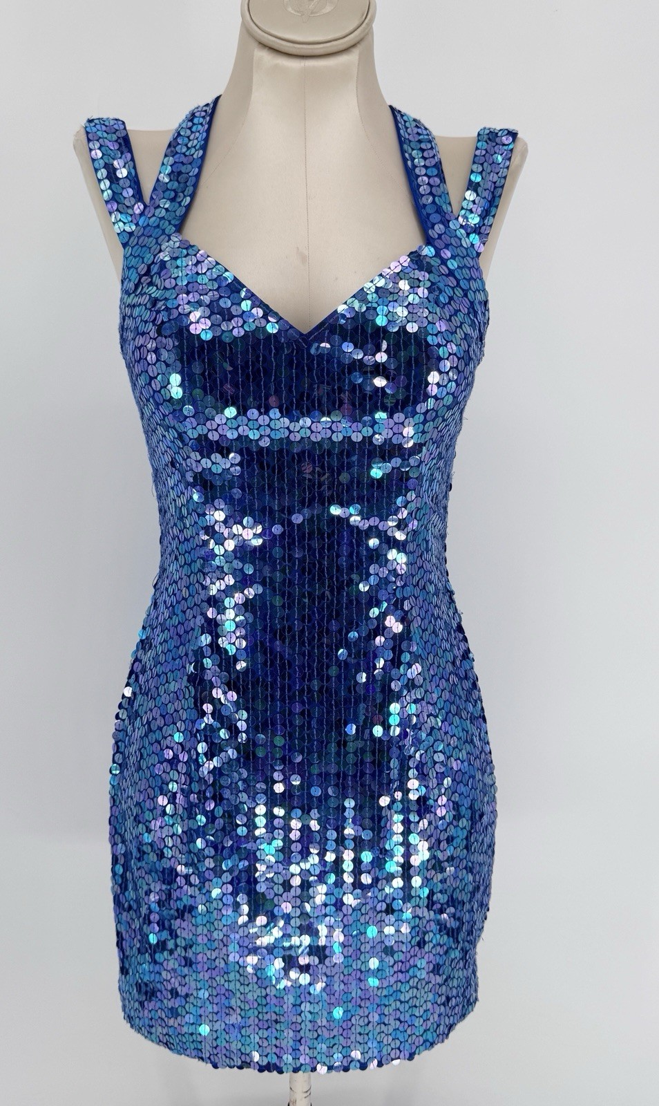 VTG 90s Niteline Della Roufogali Sequin Dress Blue Purple Iridescent Prom Glam 4