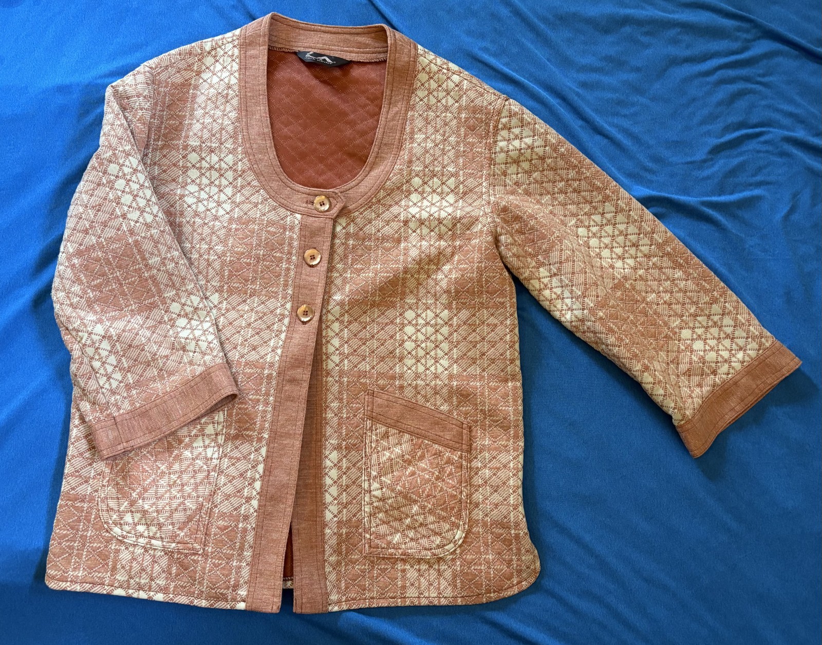 Vintage 70s Jack Winter Pink Plaid Cardigan Sweater Coat XL Womens Unisex