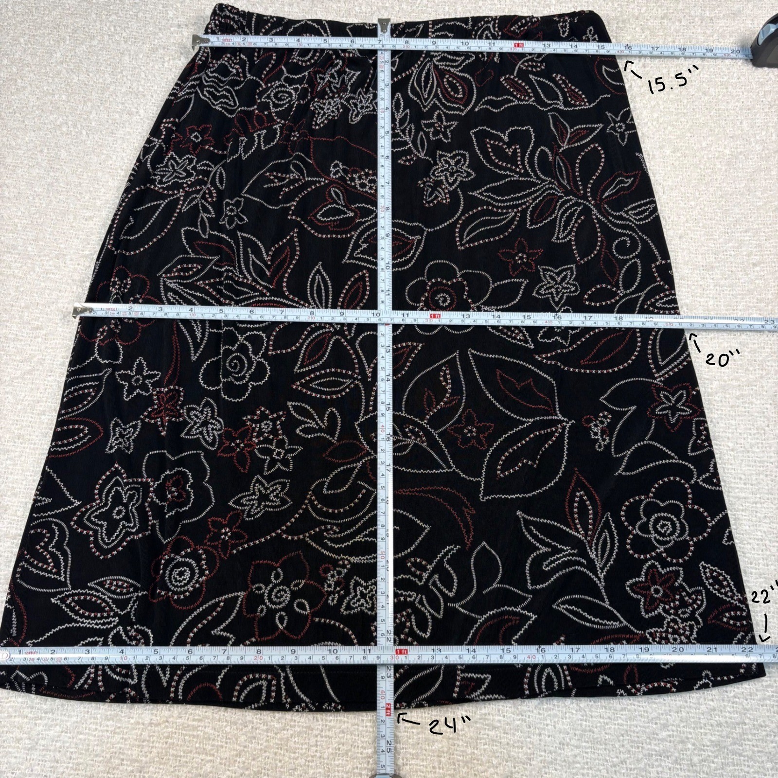 Y2K whimsigoth black white red stitch floral midi skirt grunge fairy cottagecore