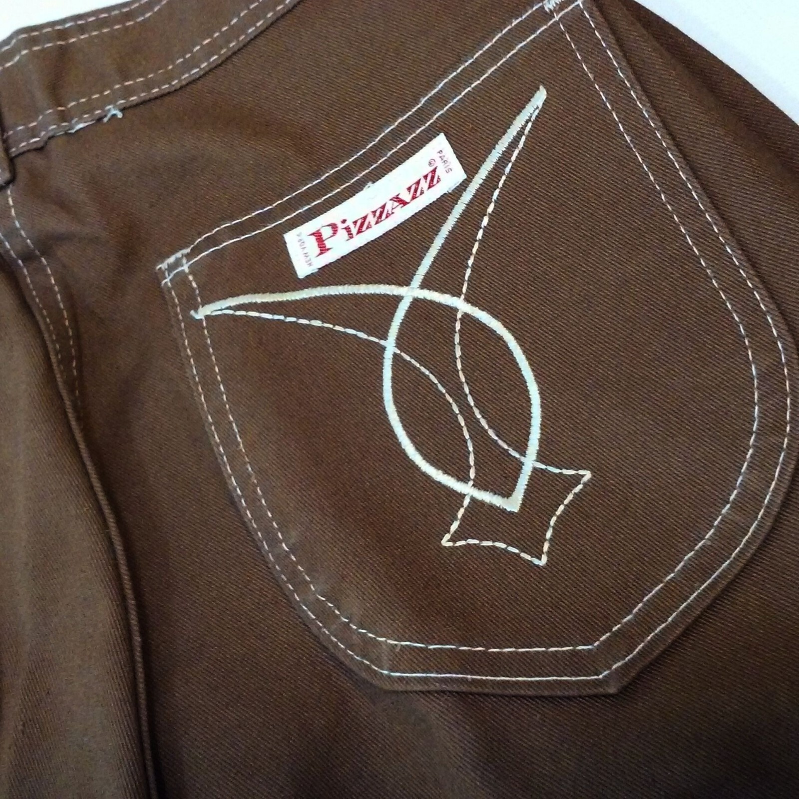NWOT Vintage 70s Pizzazz Mod Retro Disco Pant Jeans -10 Pockets Wide-Leg Brown
