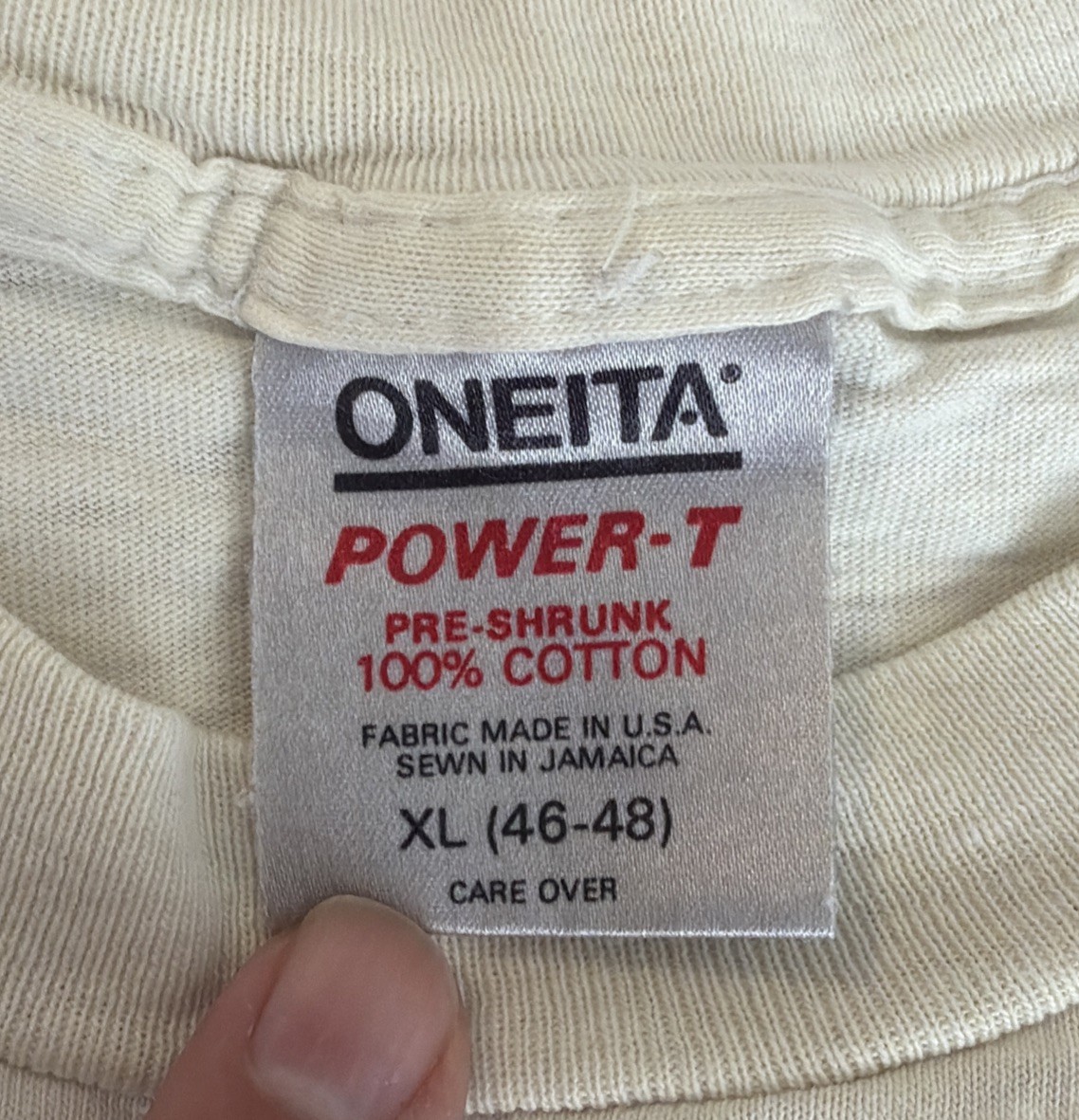 Vtg 80’s Oneita Power-T Stanford Farm Animal Size XL Cream Single Stitch T-shirt