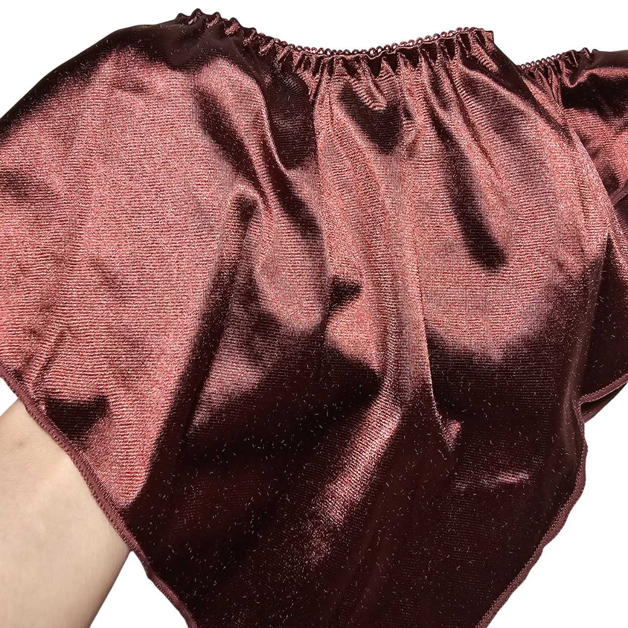 Sissy Glossy Satin Panty Tap Flutter Sleep Short Brown Brief Size 8-9 Hip 42-46″