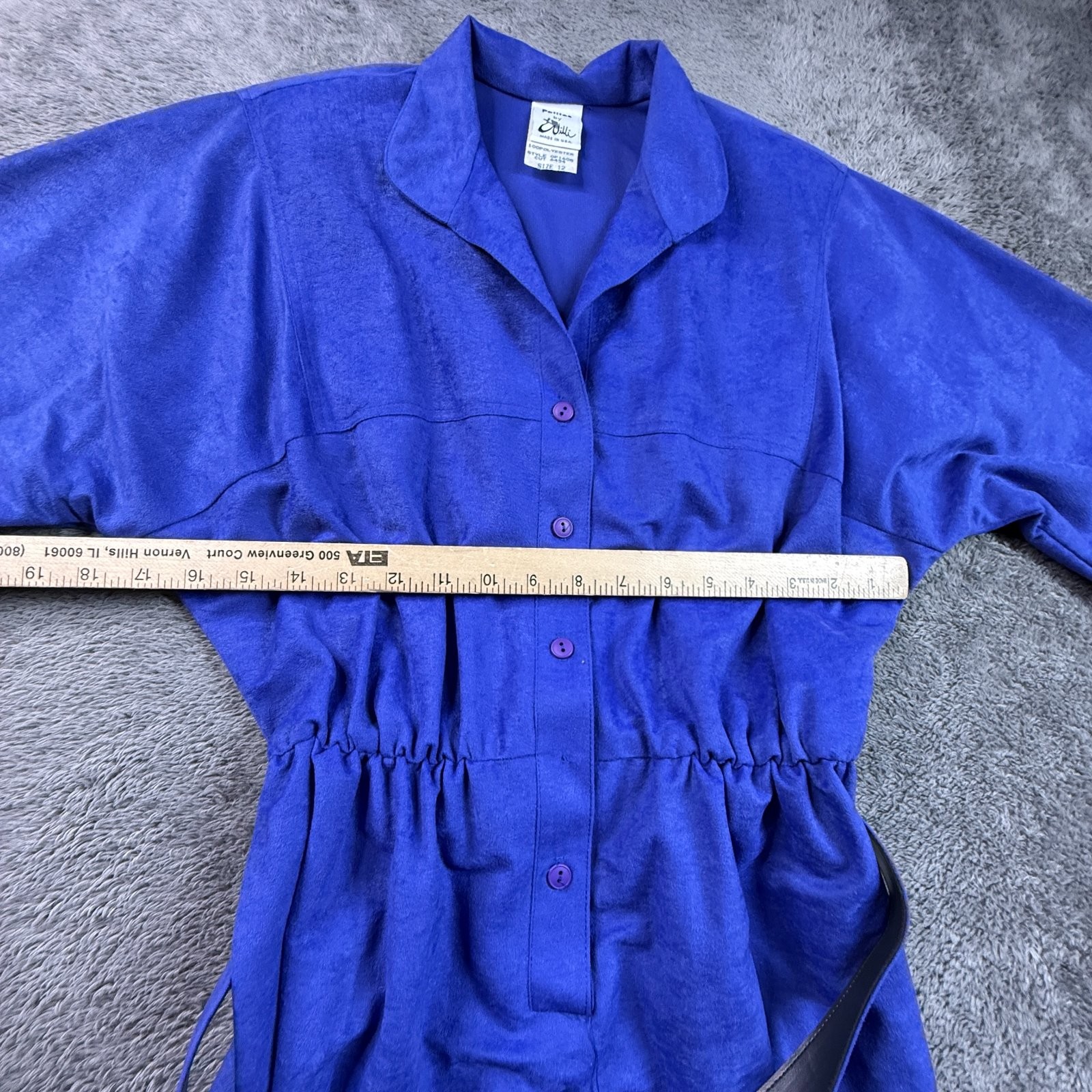 Vintage Petites by Willi 80s Blue Velvet Dress Belted Women’s 12 Retro NWT