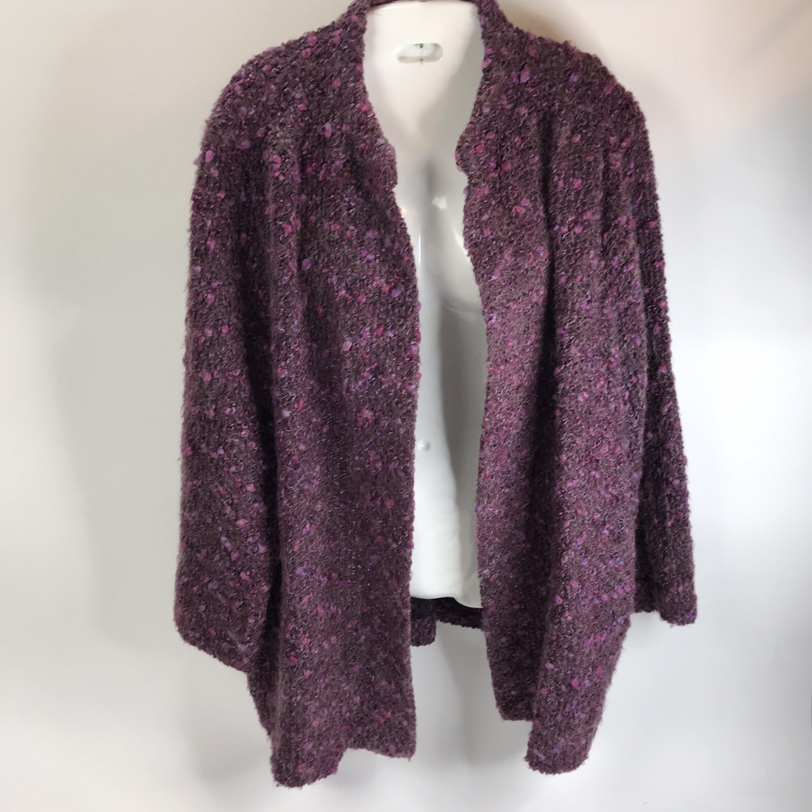 Vintage Sweater Purple Mohair Blend 60s Toni Woods New York USA 44 XL Nubby open