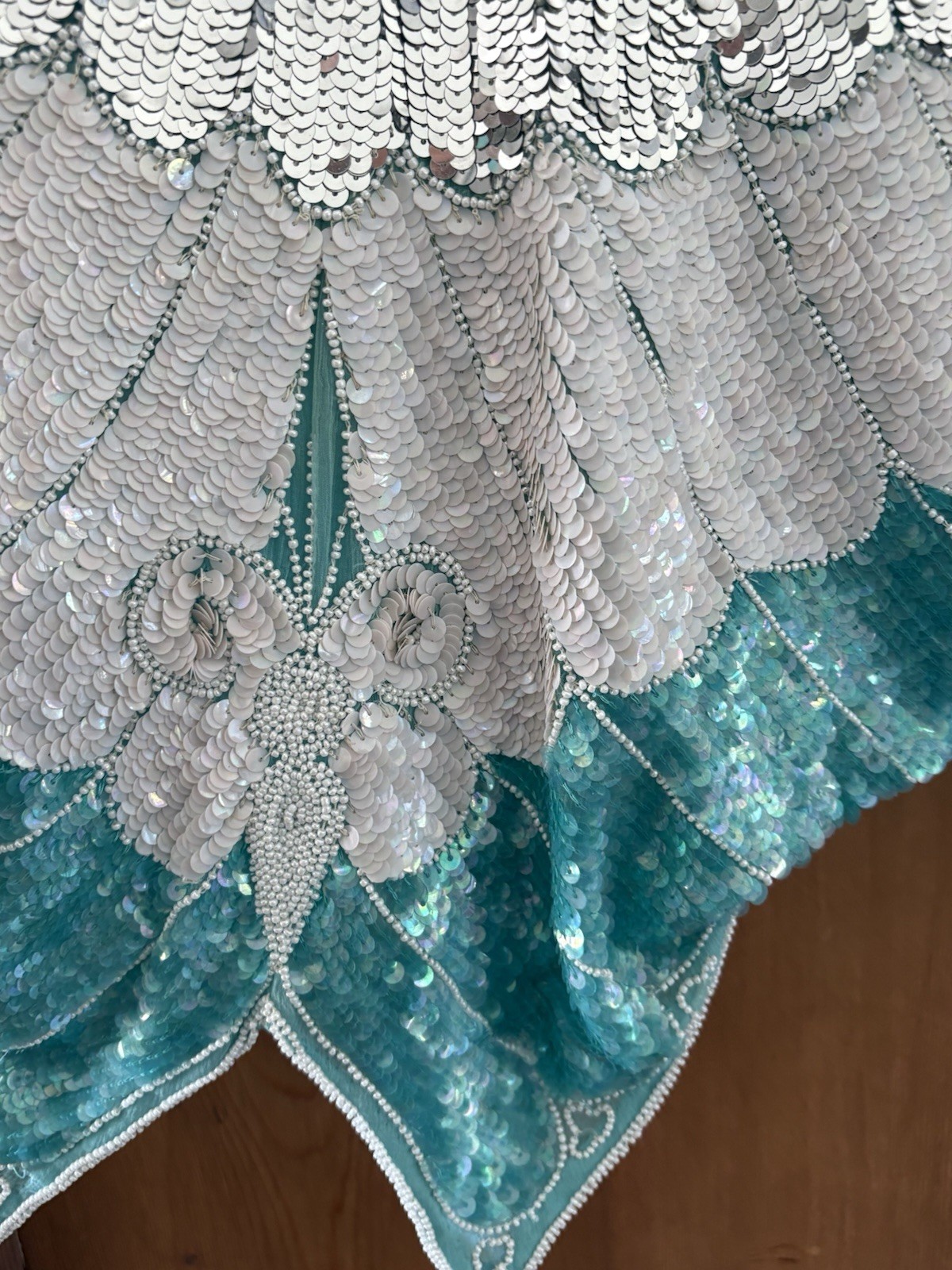 Vintage Suzette International Paris Santa Fe Sequence Butterfly Top teal silver