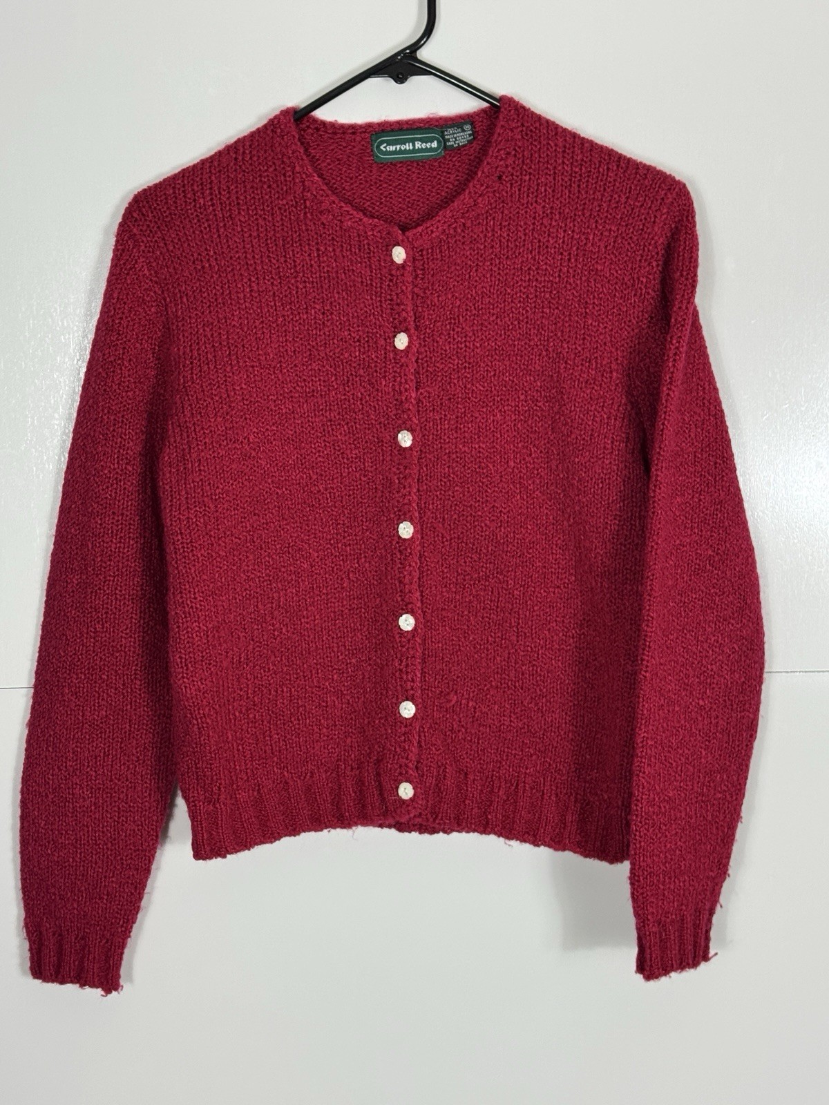Vintage Red Carrol Reed Button Up Cardigan Acrylic Sweater