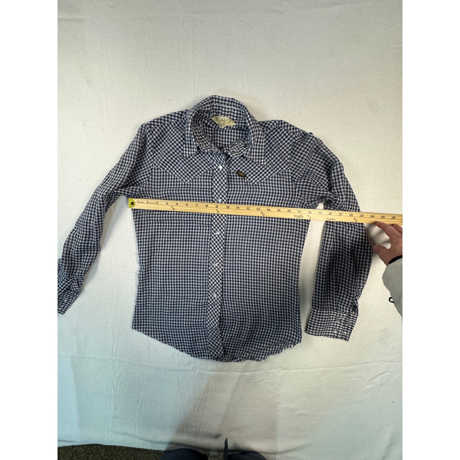 Lee Western Shirt Womens 9/10 Blue Gingham Pearl Snap Vintage Lady Lee USA Fair