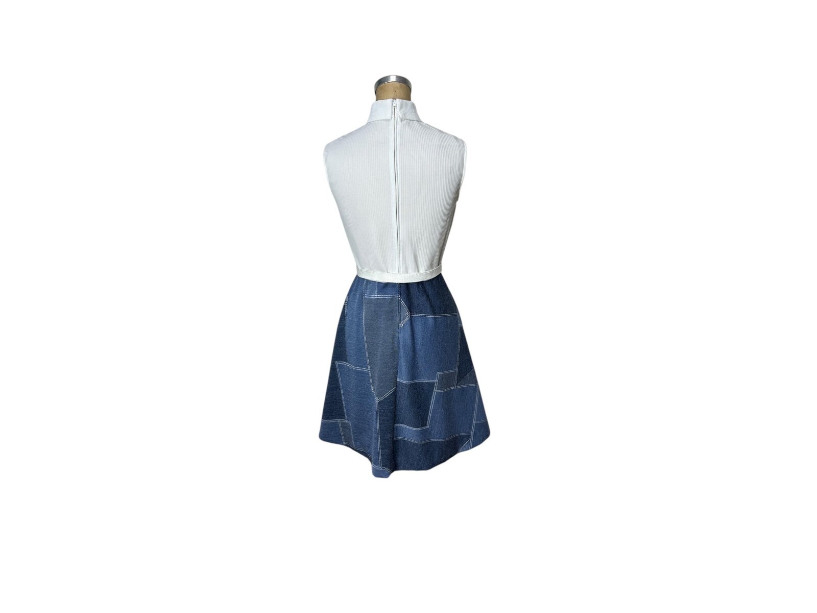 1970s faux denim patchwork dress and blazer by The Kollection Size M