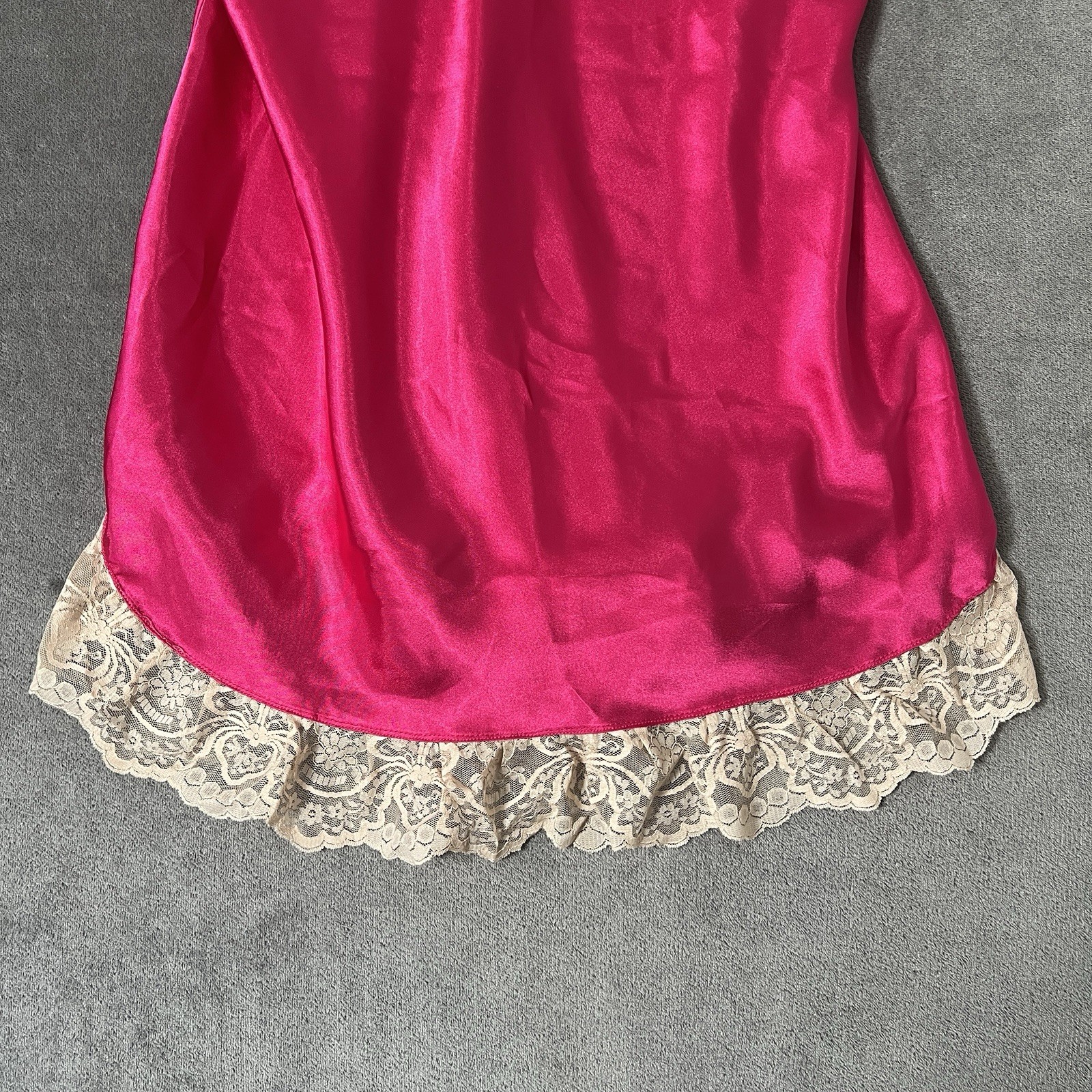 Vintage Magenta Hot Pink Satin Feel Slip Dress with Embroidered Details Sz L