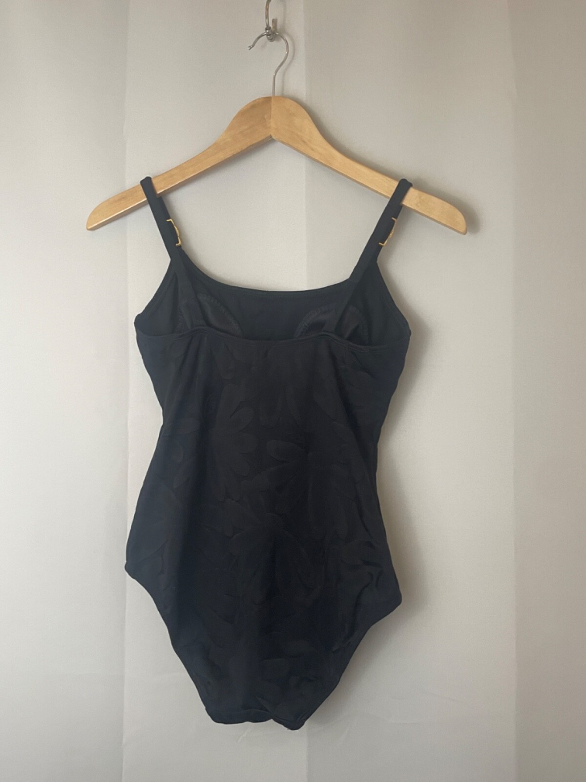 Swim Bathing Suit Maillot Black 1990s Vintage Supermodel Floral Minimalist 10 M
