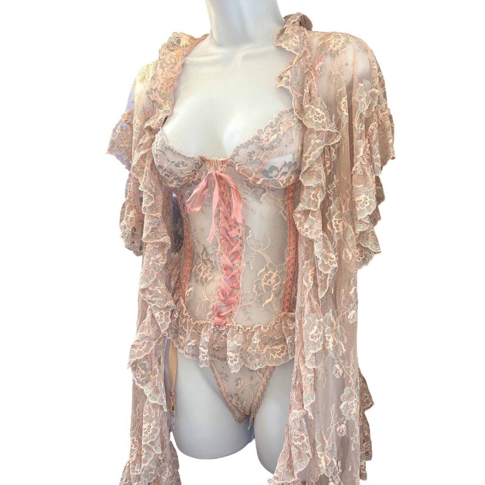 Vintage Shirley of Hollywood Lingerie 3 Piece Set Coquette Balletcore Romantic