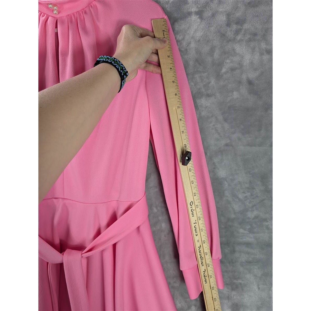 Vintage Dress 18 Pleated Pink Long Sleeve Zip Knee Length Collar Pearl Buttons