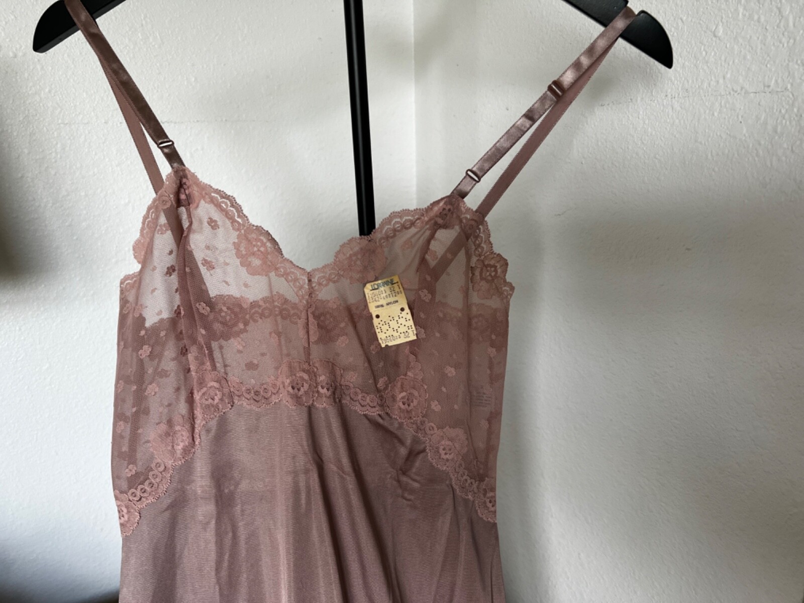 vintage NOS Lorraine lacy full slip dress NWT size 32 Tall mocha color