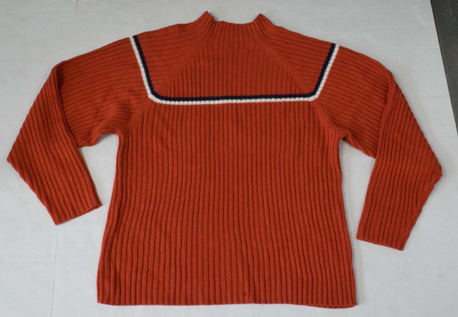 Vintage Raglan Sweater Size S/M 80s Ribbed Burnt Orange Acrylic Shoulder Stripe