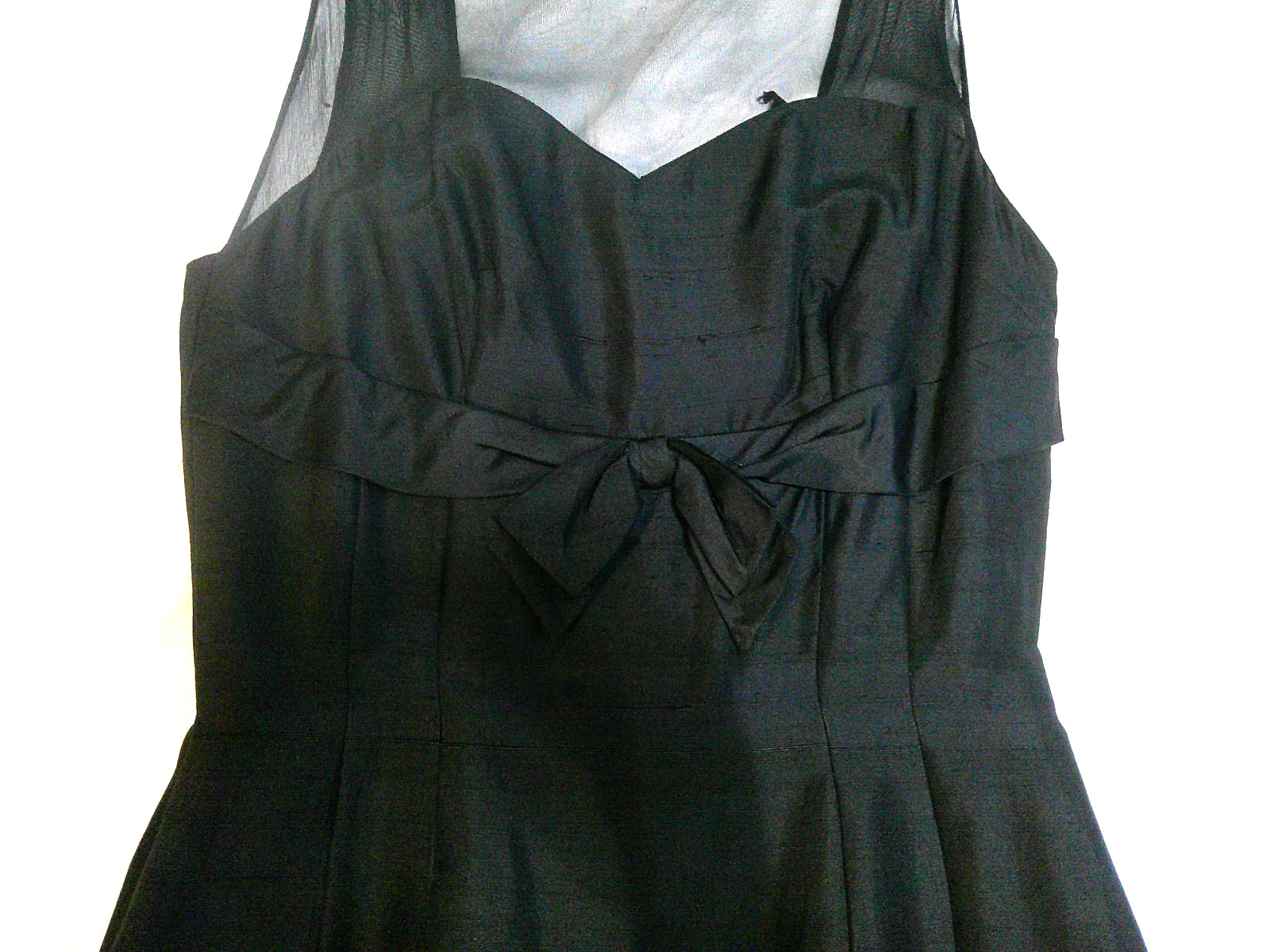 Vtg 50’s Black Raw Silk Illusion Wiggle Hourglass Pin Up Dress MINT 36-28-38