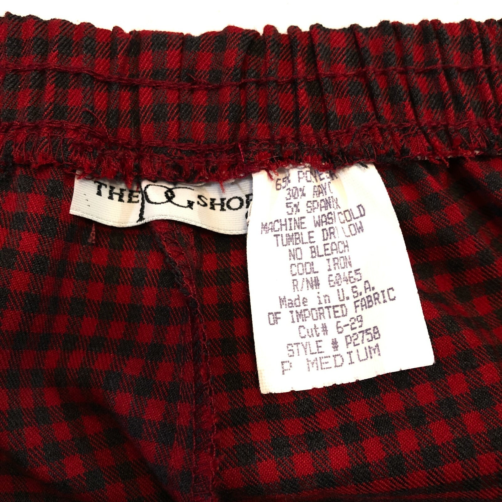 The Tog Shop Vintage Elastic Waist Buffalo Plaid Red Black Pants Size P Medium