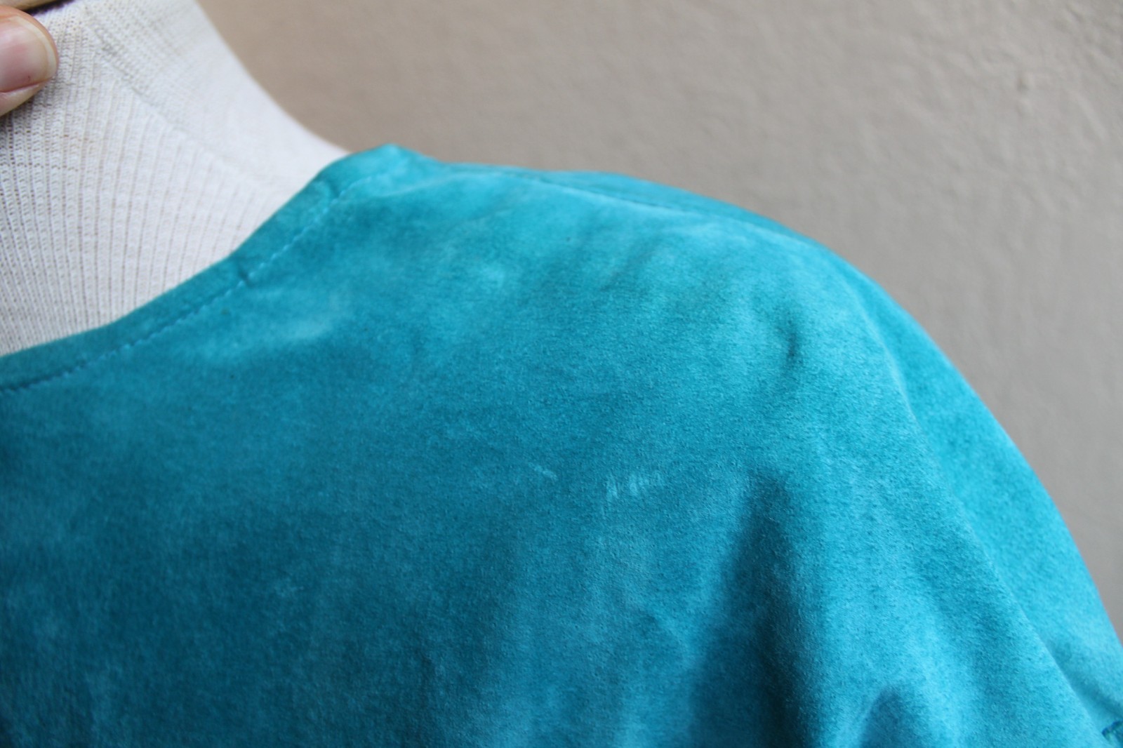 Vintage 80’s Turquoise Suede Leather Fitted Dress From Nordstrom L 28″ waist