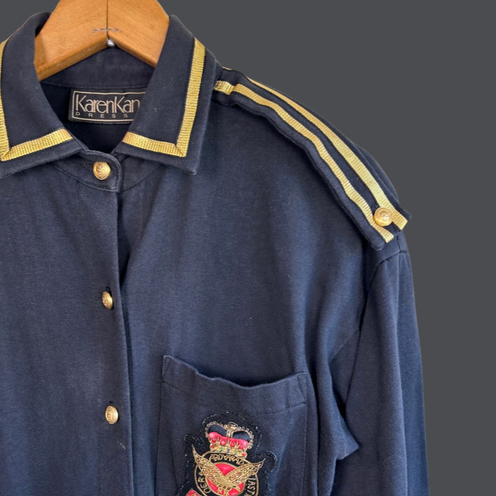 Vintage 90s Karen Kane Black and Gold Military Jumpsuit