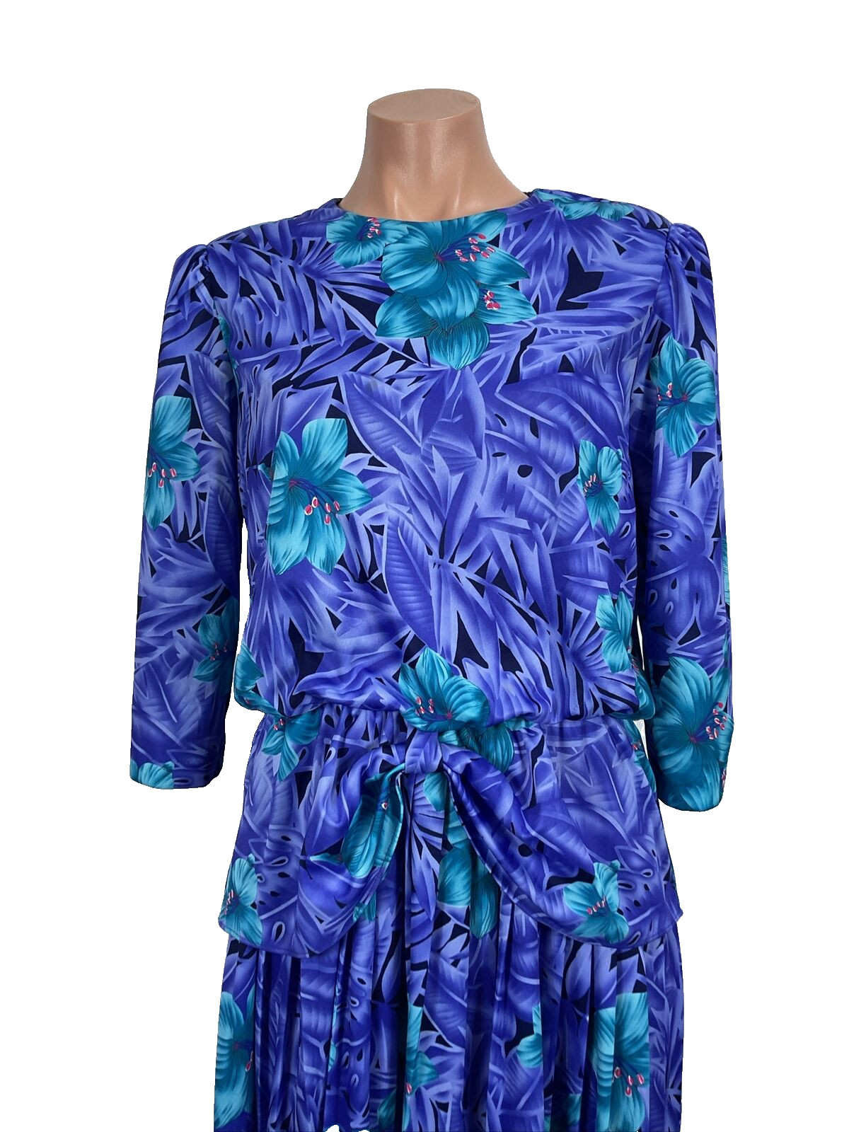 Vintage 80s Whirlaway Floral Dress Hawaiian Kaftan Blouson Long Sleeve Resort 12