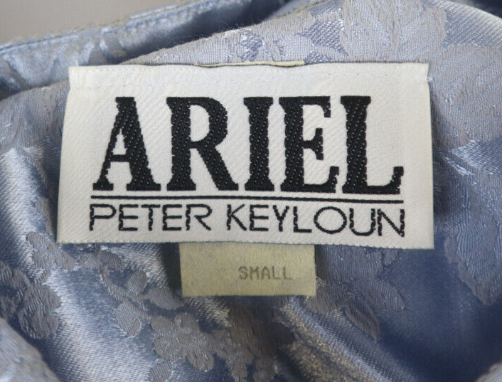 ARIEL PETER KEYLOUN – VINTAGE GRAY BLUE BROCADE FULL LENGTH CAFTAN NIGHTGOWN S