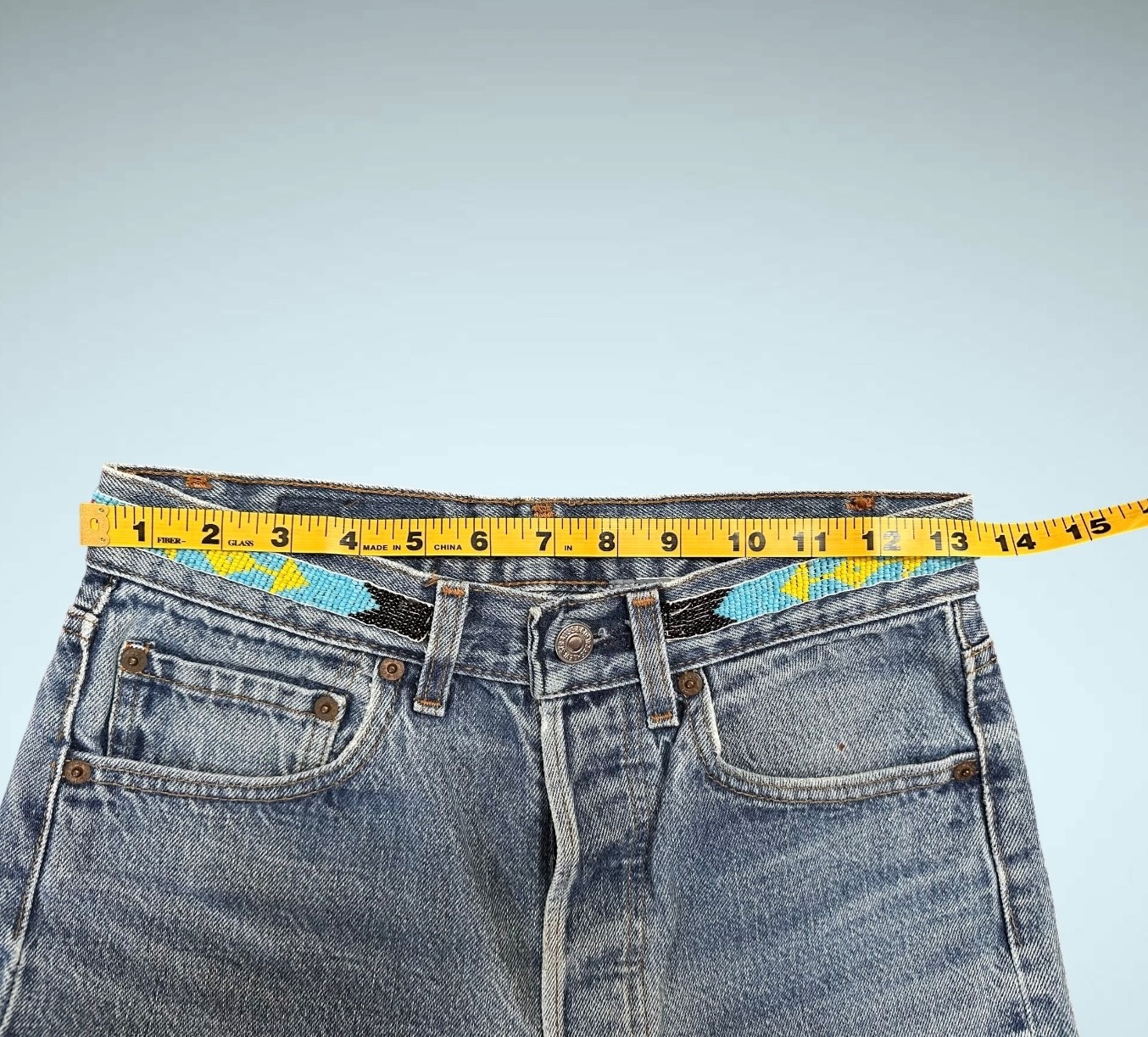 Vintage Buzz 18 Beaded Levi’s 501 Jeans 1980s Reworked 28” Waist USA Made Boho