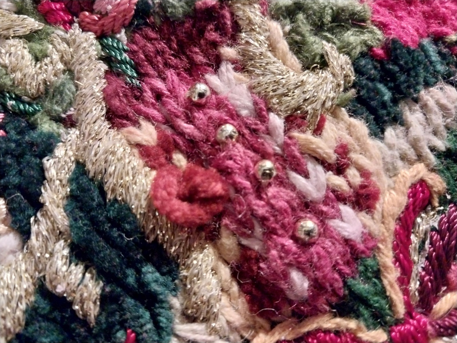 VTG CHRISTMAS TREE HAND KNIT CHUNKY EMBELLISHED SWEATER JUMPER SCALLOP NECK XL