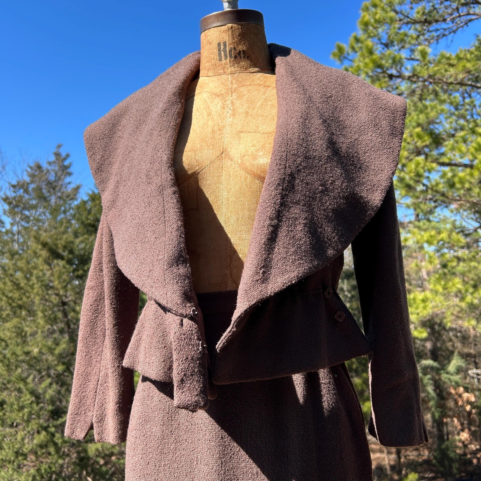 Vintage 50s/60s Mocha Brown Boucle Knit Pencil Wiggle Skirt Suit Set S