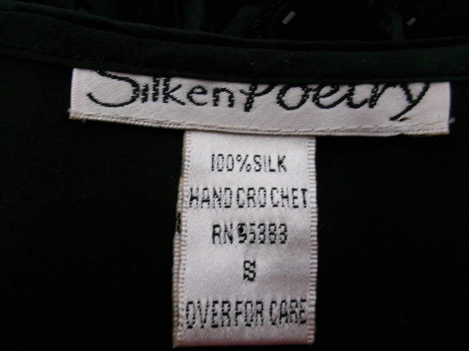 VINTAGE SILKEN POETRY 🌸 SMALL / 32″ BUST==BLACK / BEADED SILK LACE / BLOUSE