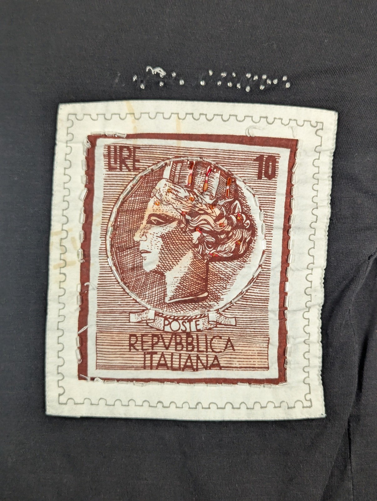 Vintage Jou Jou Shirt Womens One Size Italian Postage Stamp Patch Art 90s Top