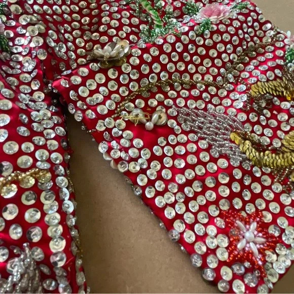 Vintage Custom Handmade Fully Beaded Sequined Traditional Chinese Wedding Dress