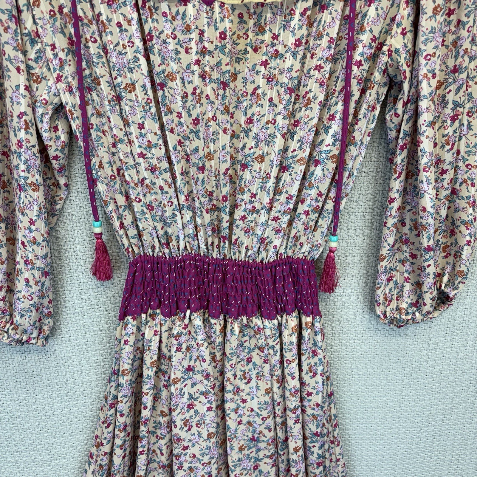 Vintage Lachine Boho Prairie Floral Midi Dress Small Pleated Ruffle Cottagecore