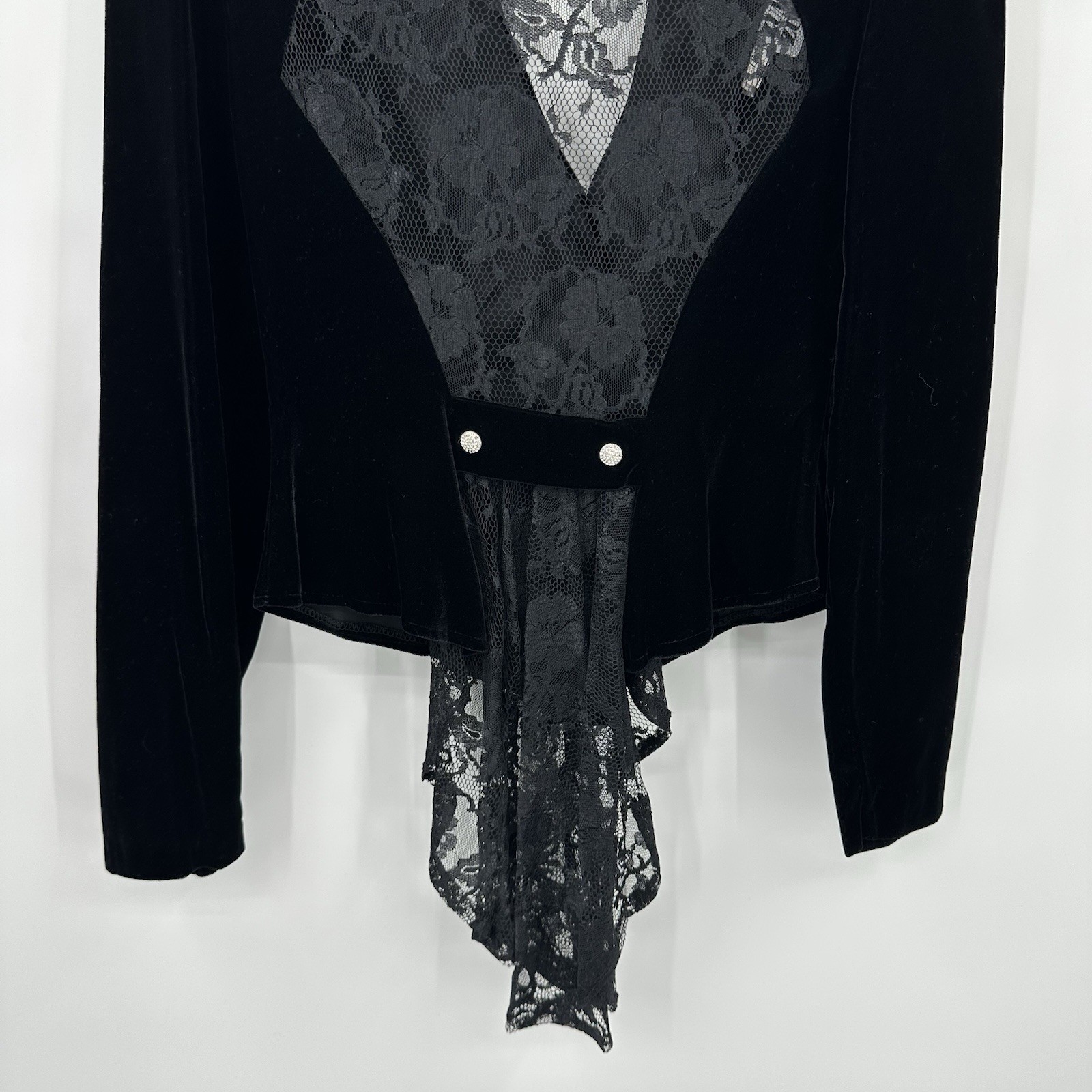 vintage 80s BLACK VELVET LACE TOP BLOUSE XS witchy victorian gothic romance