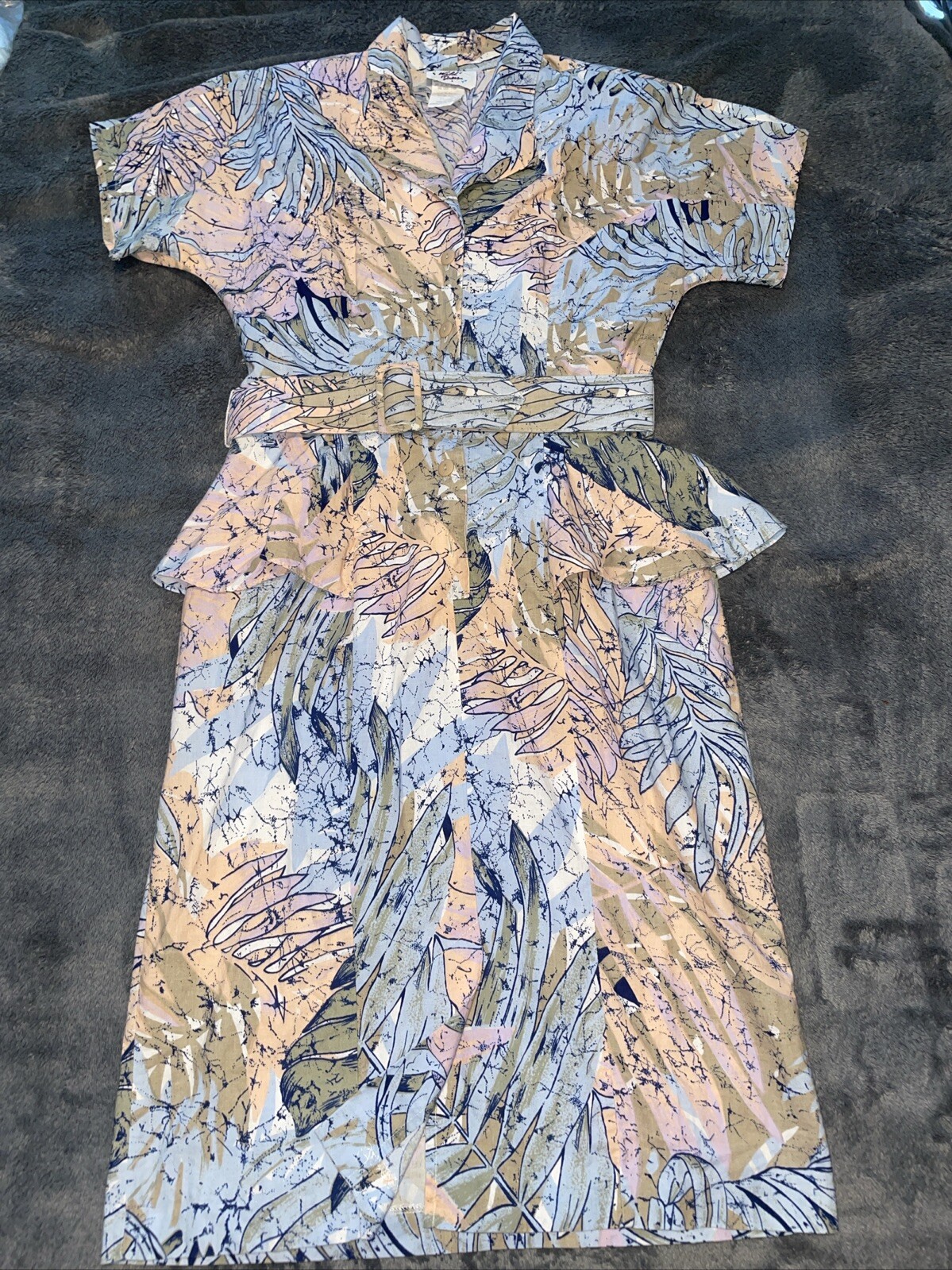 Vintage Wild Dress 80s 90s Tropical Pastel Pencil Dress Shoulder Pads Belt