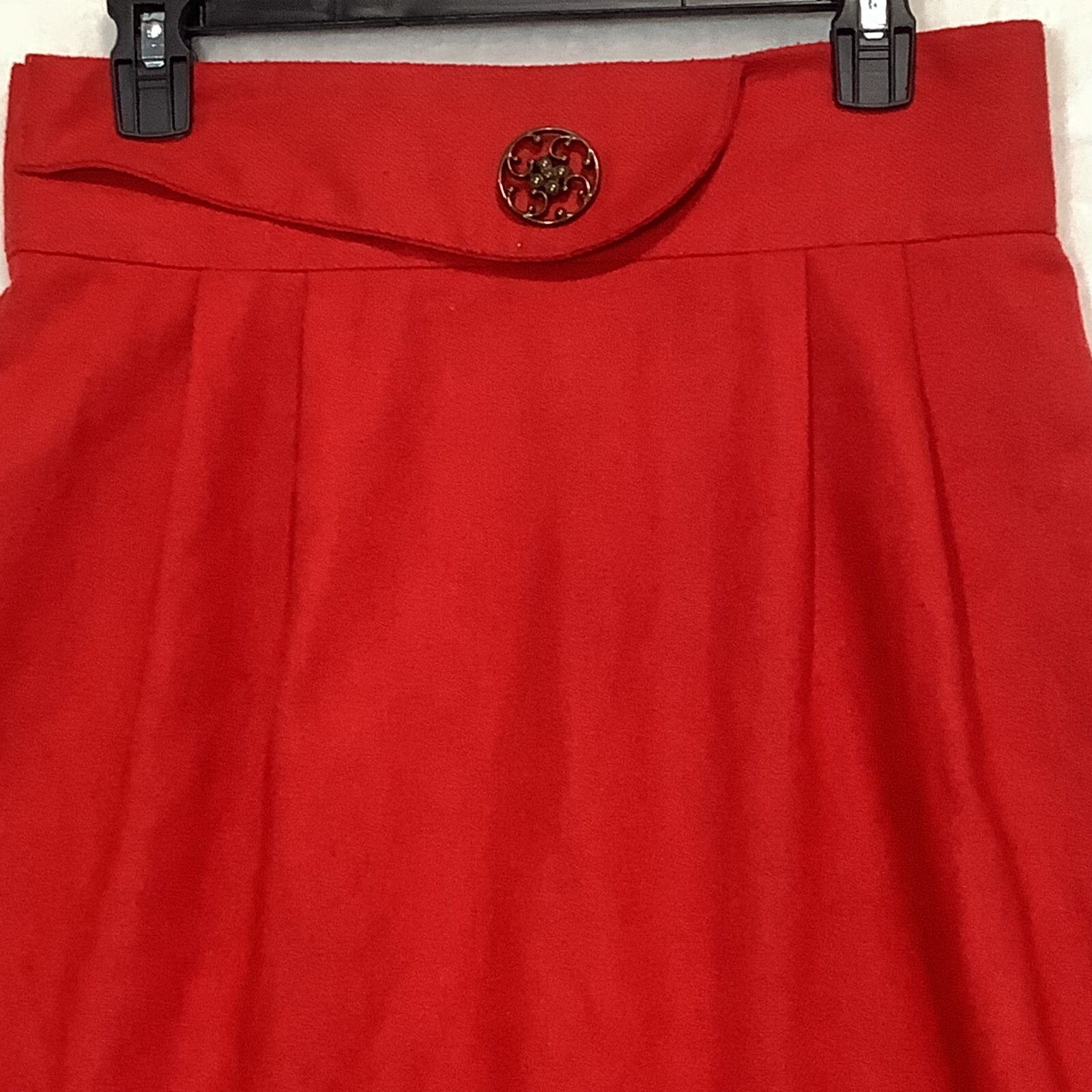 Vintage Wool Ilyza Skirt with Medallion Brooch Kick Pleats Rear Zipper