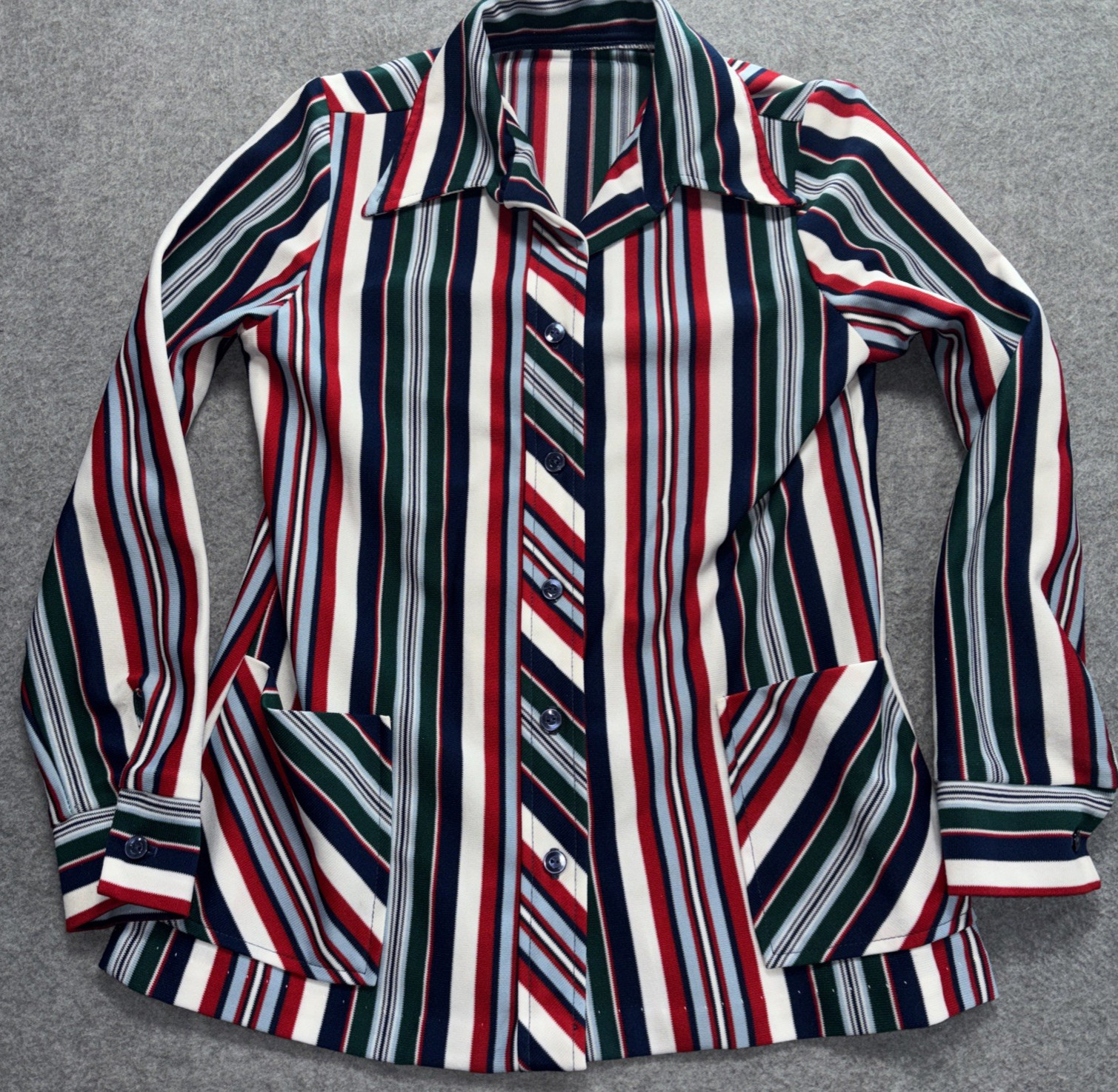 Vtg Womens Shirt S Polyester Smock Top Wing Collar Groovy 60s70s Patch Pockets