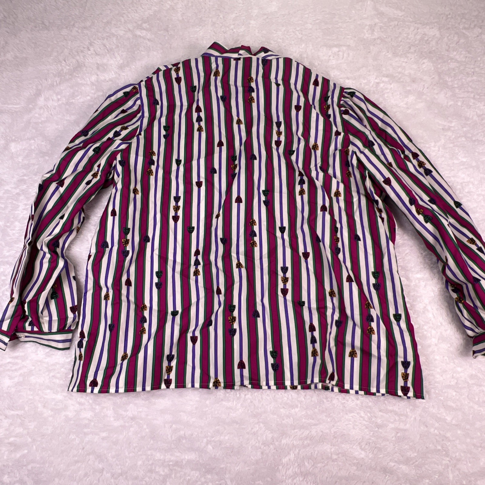 Vintage 70s/80s Alley Cat II Multicolor Blouse Shirt Necktie Size 44 USA Made